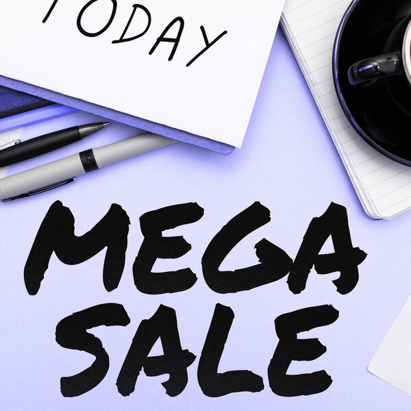 Conceptual caption Mega Sale, Word Written on The day full of special shopping deals and heavy discounts