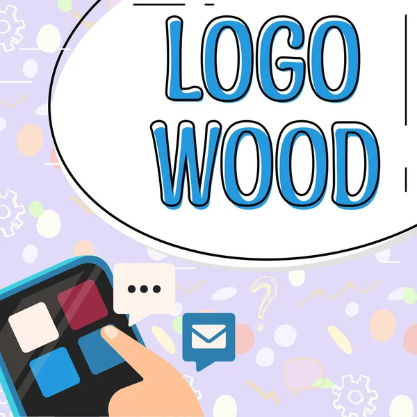 Señal Que Muestra Logotipo Madera Enfoque Empresarial Diseño Reconocible Símbolo — Foto de Stock