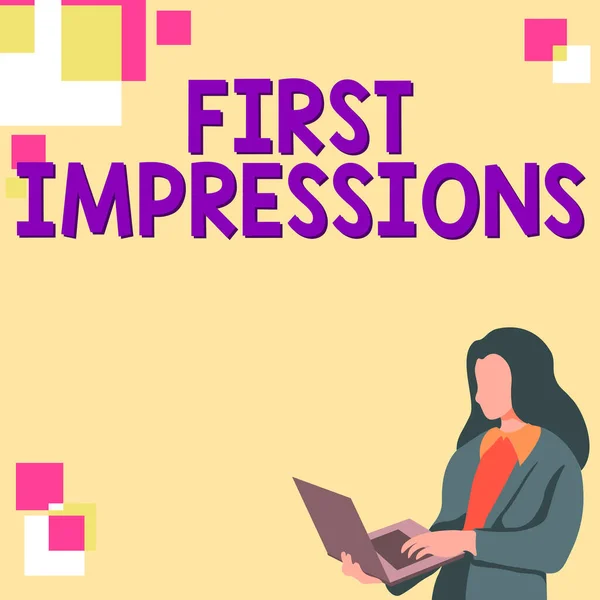 Text Sign Showing First Impressions Concept Meaning What Person Thinks — Stock fotografie