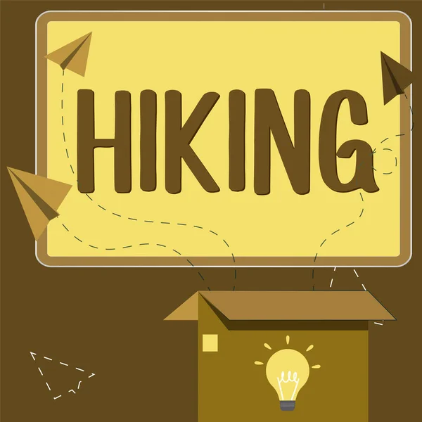 Sign Displaying Hiking Business Idea Walk Long Distance Especially Country — Stock Photo, Image