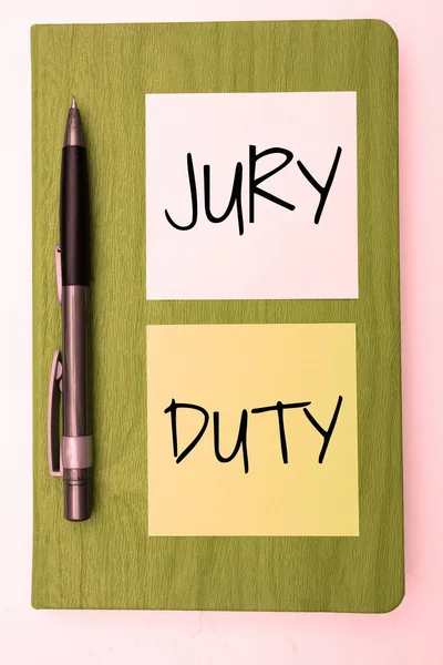 Writing Displaying Text Jury Duty Business Overview Obligation Period Acting — Zdjęcie stockowe