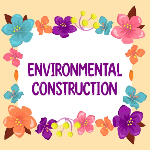 Text Skylt Som Visar Miljöbyggnad Konceptuell Bild Kunnig Hållbart Byggande — Stockfoto