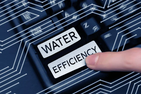 水の効率性を示すテキスト記号 水の量を測定することによって水の浪費を減らすに書かれた言葉 — ストック写真