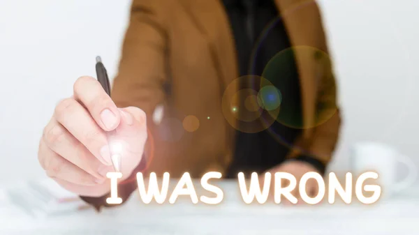 Conceptual Caption Wrong Word Written Acceptance Mistake Error Giving Apology — Stock Photo, Image