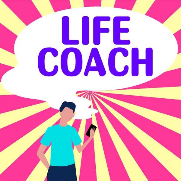 Testo Che Mostra Ispirazione Life Coach Word Scritto Una Persona — Foto Stock