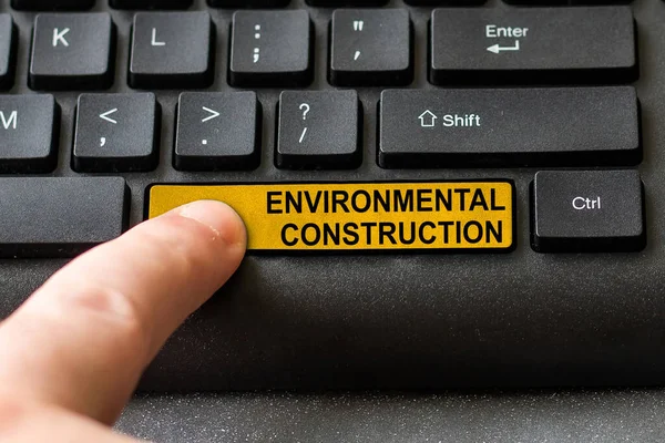 Text Skylt Som Visar Miljöbyggnad Affärsidé Kunskap Hållbart Byggande — Stockfoto