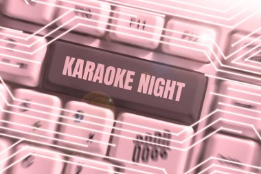 El yazısı metni Karaoke Gecesi, Business overview Entertainment Bir makine tarafından çalınan enstrümantal müzik eşliğinde şarkı söylüyor