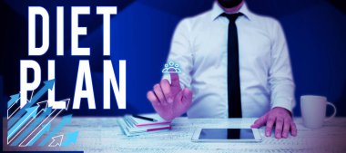 Text sign showing Diet Plan, Word Written on Use of specific intake of nutrition for health management reasons