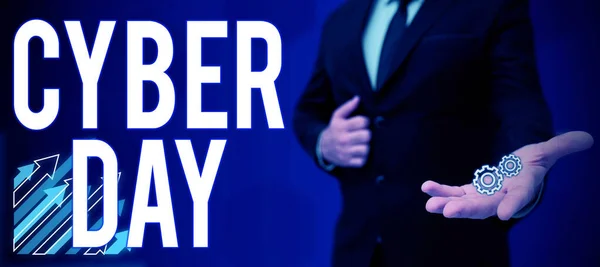 Logga Visar Cyber Day Business Showcase Marknadsföring Term För Måndag — Stockfoto