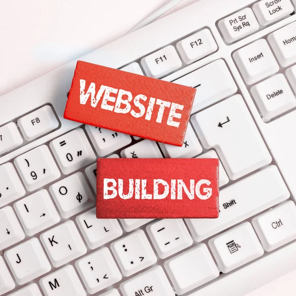 Sign Displaying Website Building Word Tools Typically Allow Construction Pages — Stock Photo, Image
