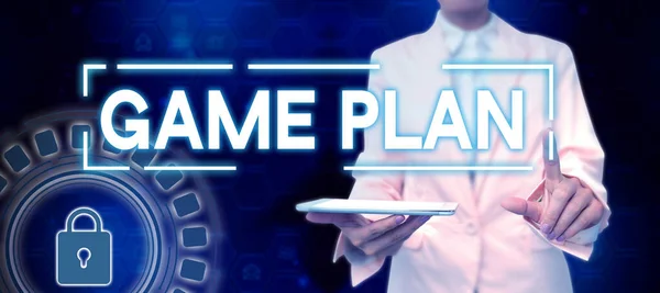 Text Bildtext Presenterar Game Plan Word För Strategi Utarbetas Förväg — Stockfoto