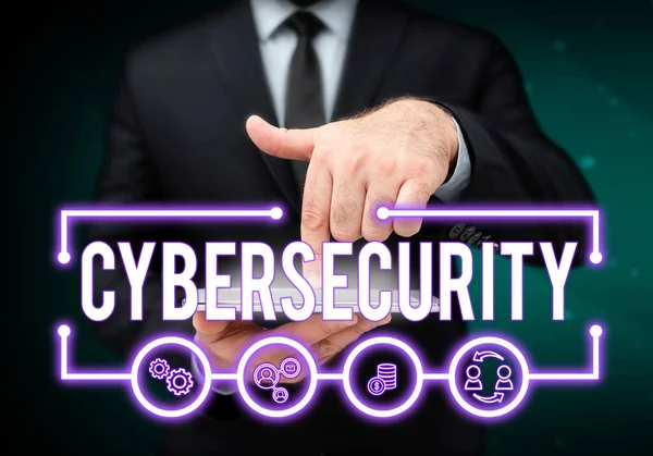 Handschriftzeichen Cybersecurity Konzept Zum Schutz Vor Illegaler Nutzung Elektronischer Daten — Stockfoto