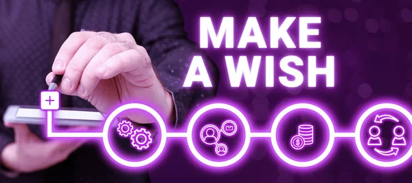 Text sign showing Make A Wish, Business idea to desire a situation that is different from the one that exist