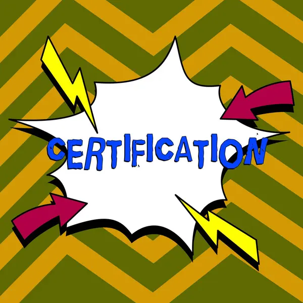 表明认证的文字标志 意思是向某人提供证明其身份的正式文件 — 图库照片