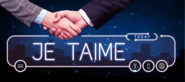 手写签名Je Taime商业综述表达我喜欢你用法语说的话 — 图库照片