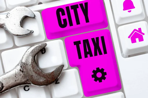 手書きテキスト 都市タクシー インターネット共有されていない乗り心地のためのドライバーとの雇用のための車両の概念タイプ — ストック写真