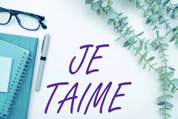显示Je Taime的文字签名 用法语表达我的爱 — 图库照片