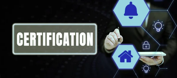 Sign Display Certification Business Concept Jemandem Ein Offizielles Dokument Vorlegen — Stockfoto