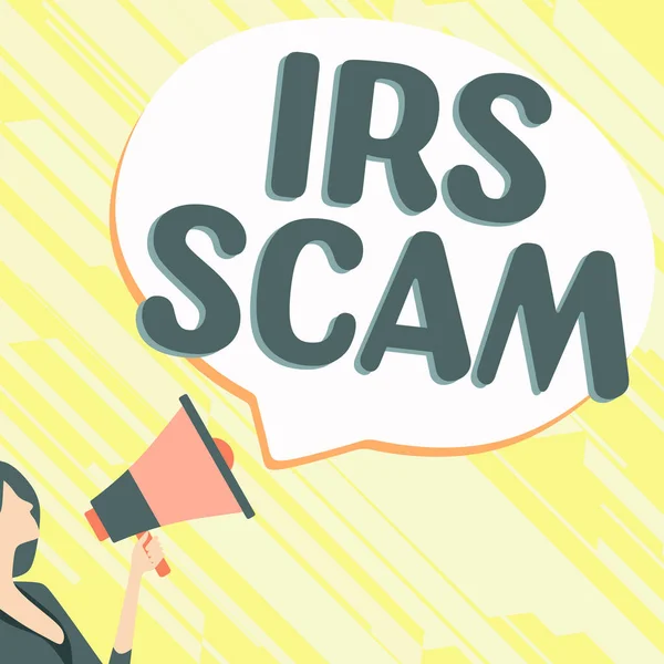 Irs Scamを示すテキスト署名 内部収益サービスであるふりをすることによって対象とする納税者を意味する概念 — ストック写真