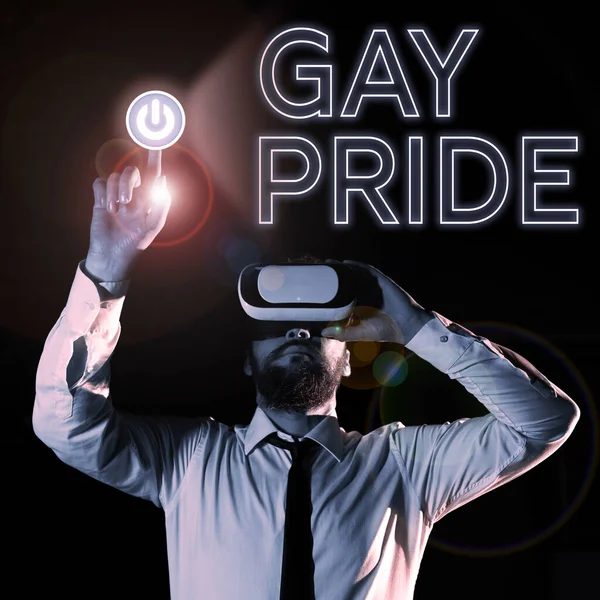 Sinal Texto Mostrando Orgulho Gay Palavra Escrito Dignidade Indivíduo Que — Fotografia de Stock