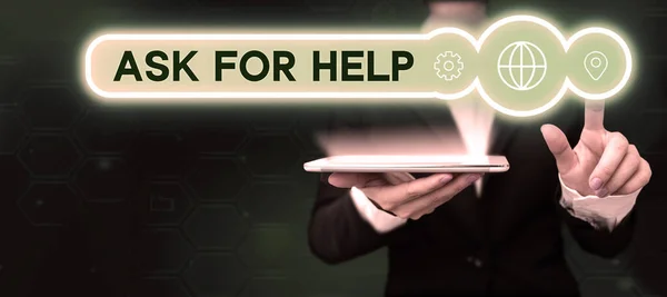 Znak Tekstowy Pokazujący Zapytanie Pomoc Prezentacja Biznesowa Zapytanie Pomoc Potrzebne — Zdjęcie stockowe