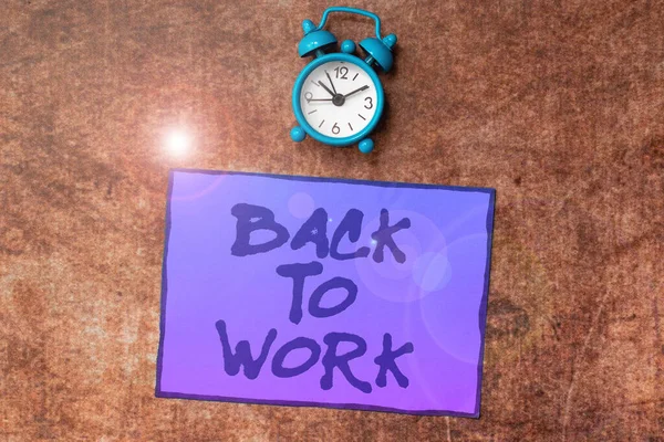 Text Showing Inspiration Back Work Word Written Returning Job Routine — Stock Photo, Image