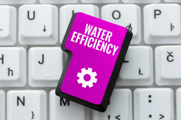 テキストを表示する書き込み水の効率 インターネットの概念は 必要な水の量を測定することによって水の浪費を減らす — ストック写真