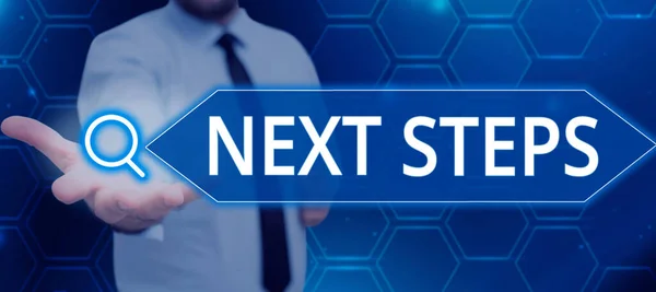 Text Sign Showing Next Steps Business Concept Numper Process Going — Stockfoto