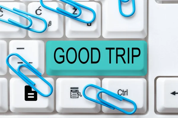 Znak Ręcznego Pisania Good Trip Word Journey Voyage Run Boat — Zdjęcie stockowe