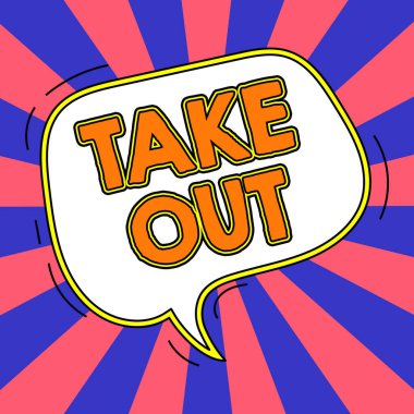 El yazısı tabelası. İş fikri. Dışarıdaki restorandan yemek alıp dışarıda yemek yemek.