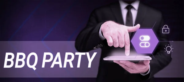Handschrift Zeichen Bbq Party Business Konzept Der Regel Freien Durch — Stockfoto