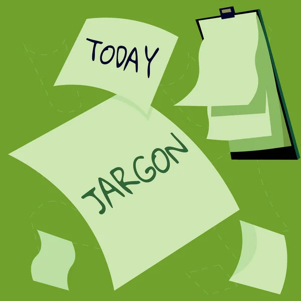 显示Jargon Conceptual Photo特指特定职业使用的词或短语的符号 — 图库照片