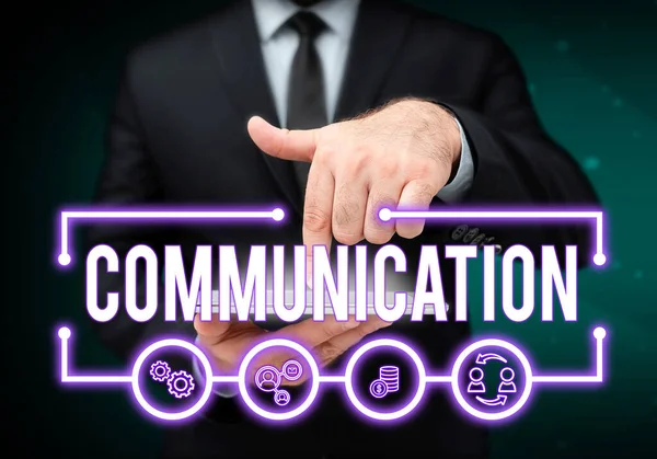 Señal Que Muestra Comunicación Concepto Internet Impartir Intercambiar Información Hablando —  Fotos de Stock