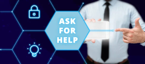 Концептуальный Дисплей Попросите Помощи Word Written Request Support Assistance Needed — стоковое фото