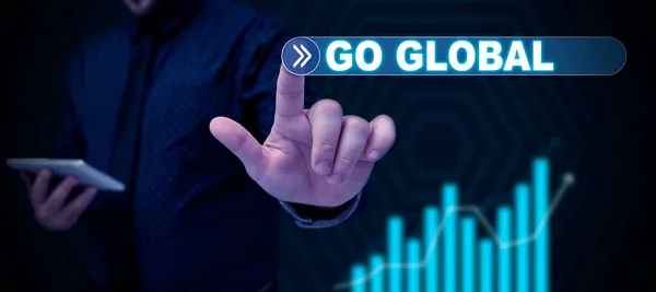 Text Bildtext Presenterar Global Affärsstrategi Som Relaterar Till Eller Omfattar — Stockfoto
