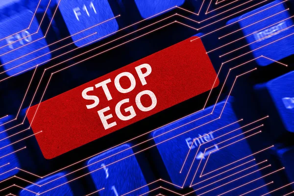 Pantalla Conceptual Stop Ego Word Control Obsesión Por Una Decisión —  Fotos de Stock