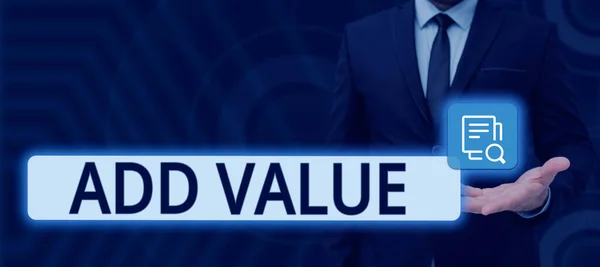 Konceptuální Displej Add Value Business Show Vylepšení Nebo Přidání Něčemu — Stock fotografie