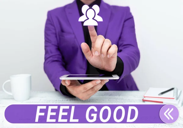 Text Caption Presenting Feel Good Business Concept Relating Promoting Often — Fotografia de Stock