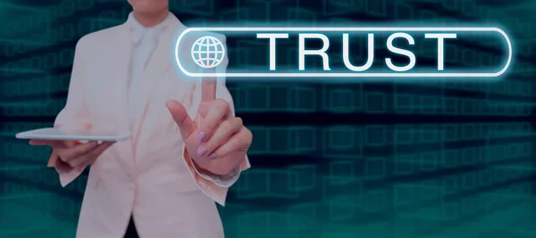 Text Sign Showing Trust Word Firm Belief Reliability Truth Ability — Stock Photo, Image