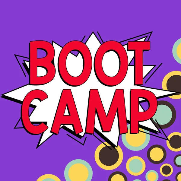 Text Showing Inspiration Boot Camp Business Idea Military Training Camp — Stock Fotó