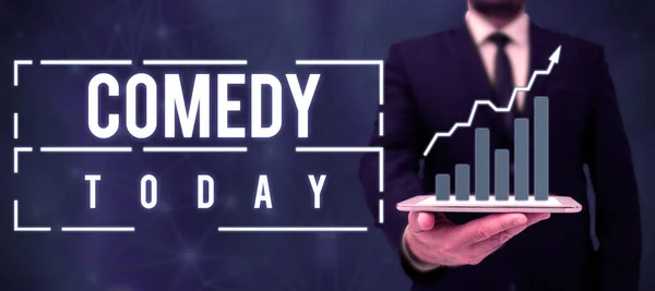 Hand Skrivtecken Komedi Koncept Som Betyder Roligt Program Humoristiskt Underhållande — Stockfoto