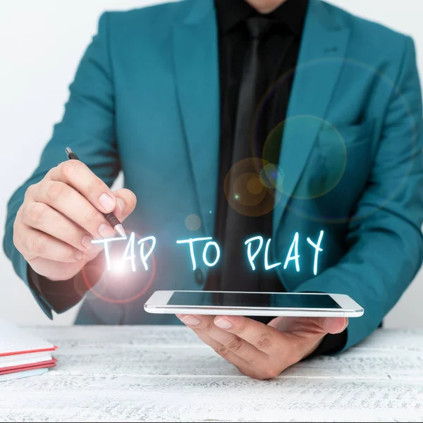 Handwriting text Tap To Play, Business showcase Touch the screen to start playing a game or something else