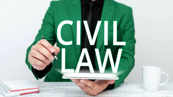 Redação Exibindo Texto Direito Civil Visão Geral Das Empresas Direito — Fotografia de Stock