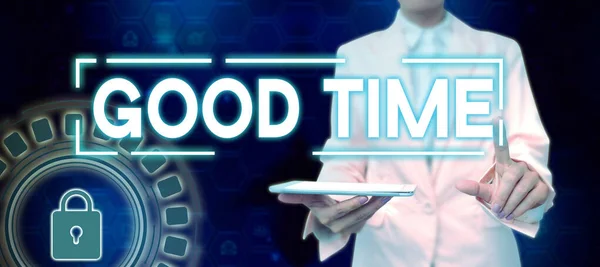Tekst Bijschrift Presenteren Good Time Concept Betekent Het Juiste Moment — Stockfoto
