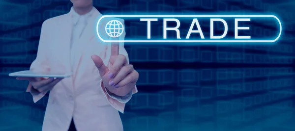 Znak Tekstowy Pokazujący Handel Koncepcja Oznaczająca Działanie Polegające Zakupie Sprzedaży — Zdjęcie stockowe