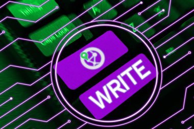 Kavramsal başlık Yaz, İş Fikri, yüzeydeki harfleri veya sembolleri kalem kağıdıyla işaretle