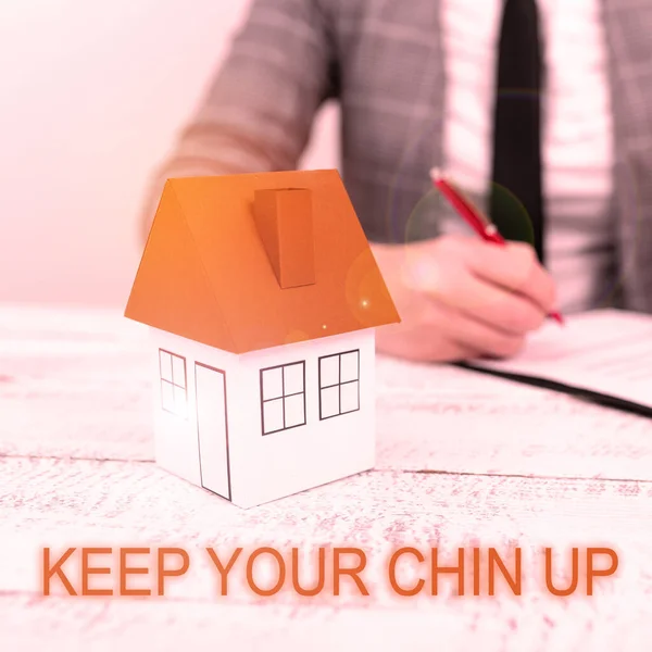 Tekstbord Met Keep Your Chin Business Concept Blijft Vrolijk Moeilijke — Stockfoto