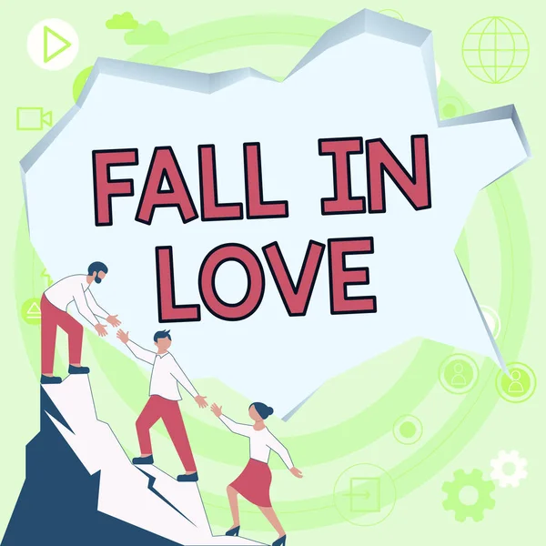 Señal Texto Que Muestra Fall Love Escaparate Negocios Encantado Cautivado — Foto de Stock