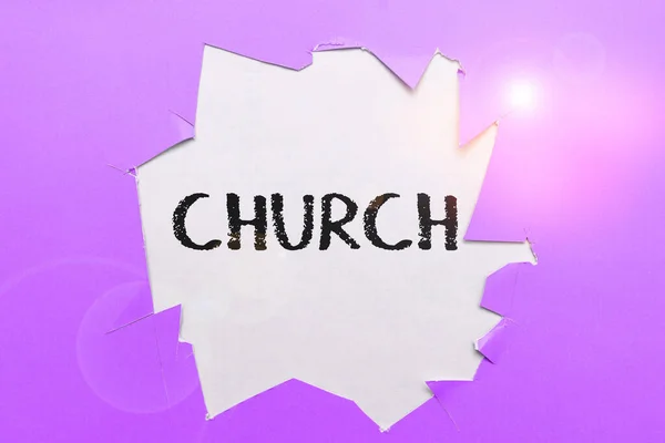 Tekst Pisma Kościół Słowo Napisane Budynku Używane Publicznego Kultu Chrześcijańskiego — Zdjęcie stockowe