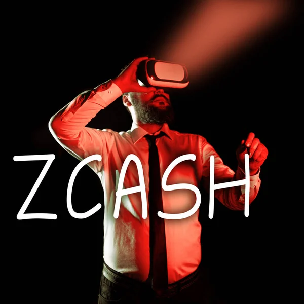 stock image Conceptual caption Zcash, Business concept cryptocurrency with decentralized blockchain that provides anonymity